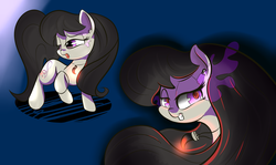 Size: 1024x612 | Tagged: safe, artist:madacon, king sombra, octavia melody, earth pony, pony, g4, colored horn, curved horn, dark magic, female, horn, magic, mare, necklace, severed horn, solo, sombra eyes, sombra's horn