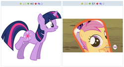 Size: 516x279 | Tagged: safe, scootaloo, twilight sparkle, alicorn, pony, derpibooru, g4, my little pony: friendship is magic, twilight time, exploitable meme, female, juxtaposition, juxtaposition win, mare, meme, meta, shiny hooves, twilight sparkle (alicorn)