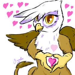 Size: 1000x1000 | Tagged: safe, artist:osakaoji, gilda, griffon, g4, bipedal, cute, female, floating heart, gildadorable, heart, heart eyes, looking at you, solo, spread wings, wingding eyes, wings