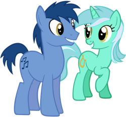 Size: 1430x1330 | Tagged: safe, artist:leapingriver, derpibooru exclusive, blues, lyra heartstrings, noteworthy, filli vanilli, g4, cute, eye contact, female, grin, lyrabetes, male, noteabetes, ponies standing next to each other, ship:lyraworthy, simple background, smiling, straight, transparent background, vector