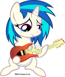 Size: 4209x5000 | Tagged: safe, artist:ex-machinart, dj pon-3, vinyl scratch, pony, unicorn, g4, absurd resolution, bass guitar, broken, crying, female, guitar, hooves, horn, mare, musical instrument, simple background, sitting, solo, transparent background, vector