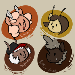 Size: 500x500 | Tagged: safe, artist:askthemothponies, oc, oc only, oc:caramel, oc:pepper dust, oc:sepia, oc:squeak, mothpony, original species, ask the moths, ask, head, profile, tumblr