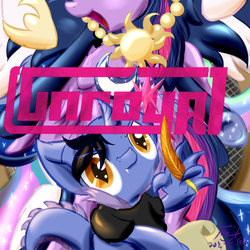 Size: 528x528 | Tagged: safe, artist:frist44, princess celestia, princess luna, twilight sparkle, oc, alicorn, dracony, pony, g4, bling, cover, cover art, female, gangsta, mare, music, parchment, quill, speaker, twilight sparkle (alicorn), unroyal