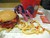 Size: 1536x1152 | Tagged: safe, twilight sparkle, pony, unicorn, g4, twilight time, burger, defictionalization, fast food, female, figure, figurine, food, food art, french fries, horseshoe fries, irl, ketchup, magazine figure, mare, mcdonald's, messy, not blood, packet, photo, ponies in real life, scene interpretation, scene parody, solo, toy, twilight burgkle, unicorn twilight