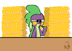 Size: 1280x908 | Tagged: safe, artist:mushroomcookiebear, spike, g4, twilight time, eating, food, male, nachos, scene parody, solo