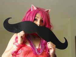 Size: 960x720 | Tagged: safe, artist:thetastycupcake, pinkie pie, human, my little porny, g4, avatar, cosplay, impossibly large mustache, irl, irl human, moustache, photo, pixel vixens, solo