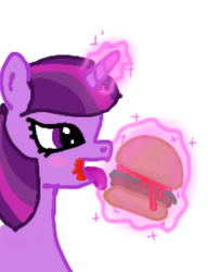 Size: 331x431 | Tagged: safe, artist:bronyponyguy, twilight sparkle, alicorn, pony, g4, twilight time, burger, female, ketchup, magic, mare, solo, that pony sure does love burgers, tongue out, twilight burgkle, twilight sparkle (alicorn)