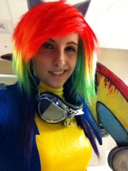 Size: 480x640 | Tagged: safe, rainbow dash, human, g4, clothes, cosplay, irl, irl human, photo, solo, uniform, wonderbolts uniform