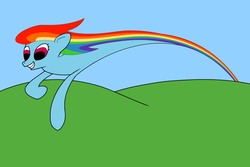 Size: 1800x1200 | Tagged: safe, artist:shade-os, rainbow dash, pony, g4, female, long dash, long pony, rainbow, solo