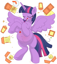 Size: 9600x10800 | Tagged: safe, artist:xniclord789x, twilight sparkle, alicorn, pony, g4, twilight time, absurd resolution, belly blush, blushing, burger, drool, female, hay burger, hay fries, mama twilight, mare, messy, preglight sparkle, pregnant, simple background, solo, that pony sure does love burgers, transparent background, twilight burgkle, twilight sparkle (alicorn)