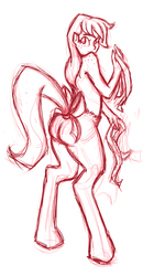 Size: 509x909 | Tagged: safe, artist:daily, oc, oc only, oc:cinnamon cider, satyr, ass, back, butt, freckles, looking at you, looking back, monochrome, parent:applejack, ribbon, solo, standing, tail bow