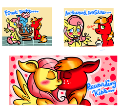 Size: 900x800 | Tagged: safe, artist:warped-dragonfly, big macintosh, cup cake, fluttershy, earth pony, pony, g4, kissing, male, ship:fluttermac, shipping, stallion, straight