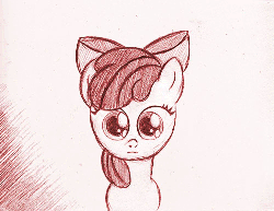 Size: 500x387 | Tagged: dead source, safe, artist:jaxonian, apple bloom, ask fapplebloom, g4, animated, blushing, explicit source, female, monochrome, reaction image, shiningbloom, solo