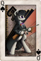 Size: 1100x1650 | Tagged: safe, artist:yakovlev-vad, octavia melody, earth pony, pony, g4, bipedal, card, clothes, female, gun, mafia, mafia octavia, playing card, solo, standing, suit, tommy gun