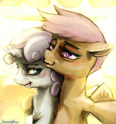 Size: 1369x1456 | Tagged: safe, artist:sharpieboss, scootaloo, sweetie belle, g4, twilight time