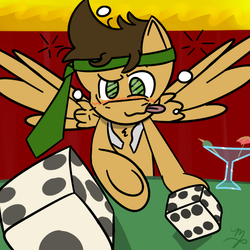 Size: 800x800 | Tagged: safe, artist:pilkie, oc, oc only, oc:storm surge, blushing, drunk, gambling, las pegasus, solo