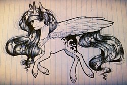 Size: 1024x683 | Tagged: safe, artist:miniyume, princess luna, g4, female, lined paper, monochrome, solo, traditional art