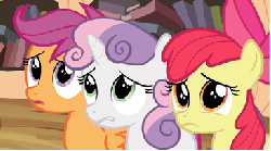 Size: 365x203 | Tagged: safe, screencap, apple bloom, scootaloo, sweetie belle, g4, twilight time, animated, cutie mark crusaders, faic, female, reaction image, shock, shocked