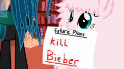 Size: 1019x572 | Tagged: safe, artist:mixermike622, queen chrysalis, oc, oc:fluffle puff, g4, exploitable meme, fluffle puff's plans, justin bieber, meme