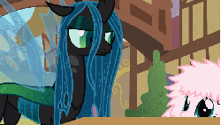 Size: 633x358 | Tagged: safe, artist:mixermike622, queen chrysalis, oc, oc:fluffle puff, g4, animated