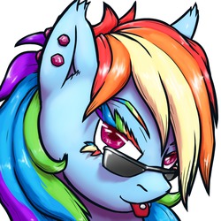 Size: 1200x1200 | Tagged: safe, artist:krd, rainbow dash, oc, oc:krd, pegasus, pony, g4, close-up, colored eyelashes, female, looking at you, piercing, rainbow lashes, solo, sunglasses, tongue out
