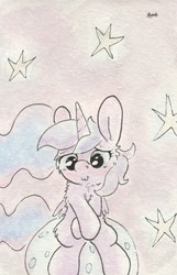 Size: 672x1046 | Tagged: safe, artist:slightlyshade, princess luna, g4, female, moon, solo, tangible heavenly object, traditional art