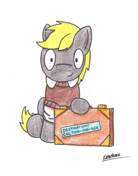 Size: 1459x1859 | Tagged: safe, artist:bobthedalek, oc, oc only, oc:octavia's father, oc:ostinato melody, earth pony, pony, clothes, label, male, shirt, solo, suitcase, tank top