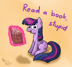 Size: 1300x1200 | Tagged: safe, artist:filpapersoul, twilight sparkle, alicorn, pony, g4, advice, book, female, insult, magic, mare, solo, twilight sparkle (alicorn)