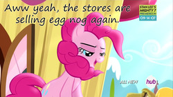 Size: 1000x563 | Tagged: safe, pinkie pie, g4, pinkie pride, bedroom eyes, eggnog, female, hub logo, insane pony thread, solo, windswept mane