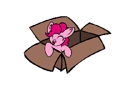 Size: 550x400 | Tagged: safe, artist:yooyfull, pinkie pie, earth pony, pony, g4, :p, animated, box, cute, diapinkes, eyes closed, female, head shake, pony in a box, silly, silly pony, smiling, solo, tongue out