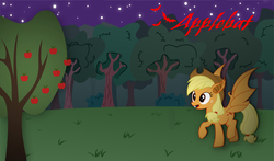 Size: 1280x752 | Tagged: safe, artist:boh238, applejack, g4, applebat, cutie mark, female, night, solo, tree