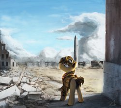 Size: 945x846 | Tagged: safe, artist:anticular, oc, oc only, pony, unicorn, fallout equestria, bygone civilization, commission, crossover, fallout, solo, washington d.c., washington monument