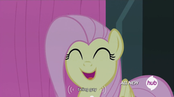 Size: 640x355 | Tagged: safe, screencap, fluttershy, pegasus, pony, filli vanilli, g4, my little pony: friendship is magic, female, hub logo, mare, meme, solo, youtube caption