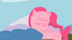 Size: 1366x768 | Tagged: safe, artist:panoots, pinkie pie, g4, annoyed, cupcake, female, friendship isn't real, solo