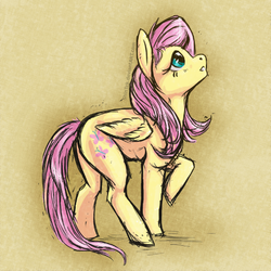 Size: 495x495 | Tagged: safe, artist:shintek, fluttershy, pegasus, pony, g4, female, looking up, mare, raised hoof, solo