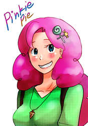 Size: 700x1000 | Tagged: safe, artist:chika_rosio, pinkie pie, human, g4, candy, female, humanized, pixiv, solo