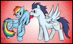 Size: 1024x622 | Tagged: safe, artist:stormblaze-pegasus, rainbow dash, soarin', g4, blushing, female, male, old cutie mark, romantic, ship:soarindash, shipping, straight, valentine