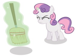 Size: 4748x3549 | Tagged: safe, artist:pinkiespartygirl, sweetie belle, pony, unicorn, g4, twilight time, broom, female, filly, foal, magic, simple background, solo, sweat, sweetie belle's magic brings a great big smile, transparent background, vector