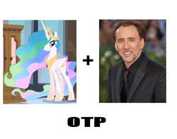 Size: 1245x978 | Tagged: safe, princess celestia, human, g4, cagelestia, crack shipping, exploitable meme, meme, nicolas cage, otp, shipping