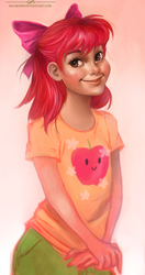 Size: 500x945 | Tagged: safe, artist:maaronn, apple bloom, human, g4, female, humanized, portrait, smiling, solo