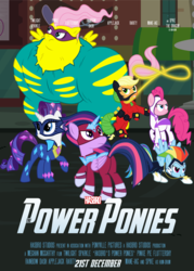 Size: 1422x1989 | Tagged: safe, artist:applemelody, applejack, fili-second, fluttershy, mistress marevelous, pinkie pie, radiance, rainbow dash, rarity, saddle rager, twilight sparkle, zapp, alicorn, pony, g4, power ponies (episode), avengers, female, flutterhulk, mane six, mare, masked matter-horn costume, movie poster, power ponies, twilight sparkle (alicorn)