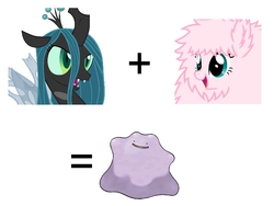 Size: 800x600 | Tagged: safe, queen chrysalis, oc, oc:fluffle puff, ditto, g4, magical lesbian spawn, offspring, pokémon, ship:chrysipuff, shipping