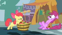 Size: 969x545 | Tagged: safe, screencap, apple bloom, berry punch, berryshine, earth pony, pony, call of the cutie, g4, season 1, animation error, out of context