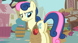 Size: 970x545 | Tagged: safe, screencap, bon bon, sweetie drops, earth pony, pony, call of the cutie, g4, bon butt, butt, female, plot, solo