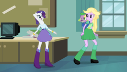 Size: 943x530 | Tagged: safe, edit, edited screencap, screencap, rarity, spike, twilight sparkle, centaur, dog, human, reverse centaur, equestria girls, g4, my little pony equestria girls, blonde, boots, puppy, shoes, spike the dog, twilight strong, wat, what has science done