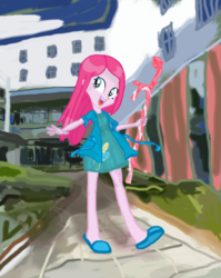 Size: 798x1001 | Tagged: safe, artist:ocaptrong, pinkie pie, equestria girls, g4, alternate hairstyle, clothes, cute, cuteamena, female, pinkamena diane pie, slippers, solo, wet hair
