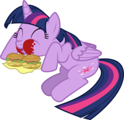 Size: 990x958 | Tagged: safe, artist:jeatz-axl, twilight sparkle, alicorn, pony, g4, twilight time, ^^, eyes closed, female, folded wings, hay burger, ketchup, mare, messy, messy eating, puffy cheeks, simple background, smiling, solo, svg, that pony sure does love burgers, transparent background, twilight burgkle, twilight sparkle (alicorn), vector, wings