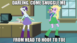Size: 943x530 | Tagged: safe, rarity, spike, twilight sparkle, dog, mantis pony, reverse centaur, equestria girls, g4, abomination, image macro, imma snuggle you, meme, spike the dog, twilight strong, what has science done