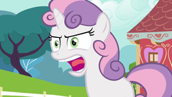 Size: 1280x720 | Tagged: safe, screencap, sweetie belle, g4, twilight time, angry, faic, female, ponyville schoolhouse, solo, yelling