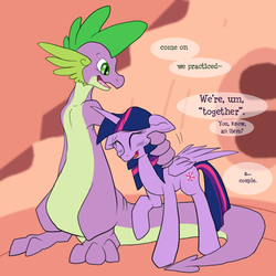 Size: 1000x1000 | Tagged: safe, artist:aviantheatrics, spike, twilight sparkle, alicorn, pony, ask twilight and spike!, g4, ask, ask-twispike, embarrassed, female, male, mare, older, older spike, ship:twispike, shipping, straight, tumblr, twilight sparkle (alicorn)